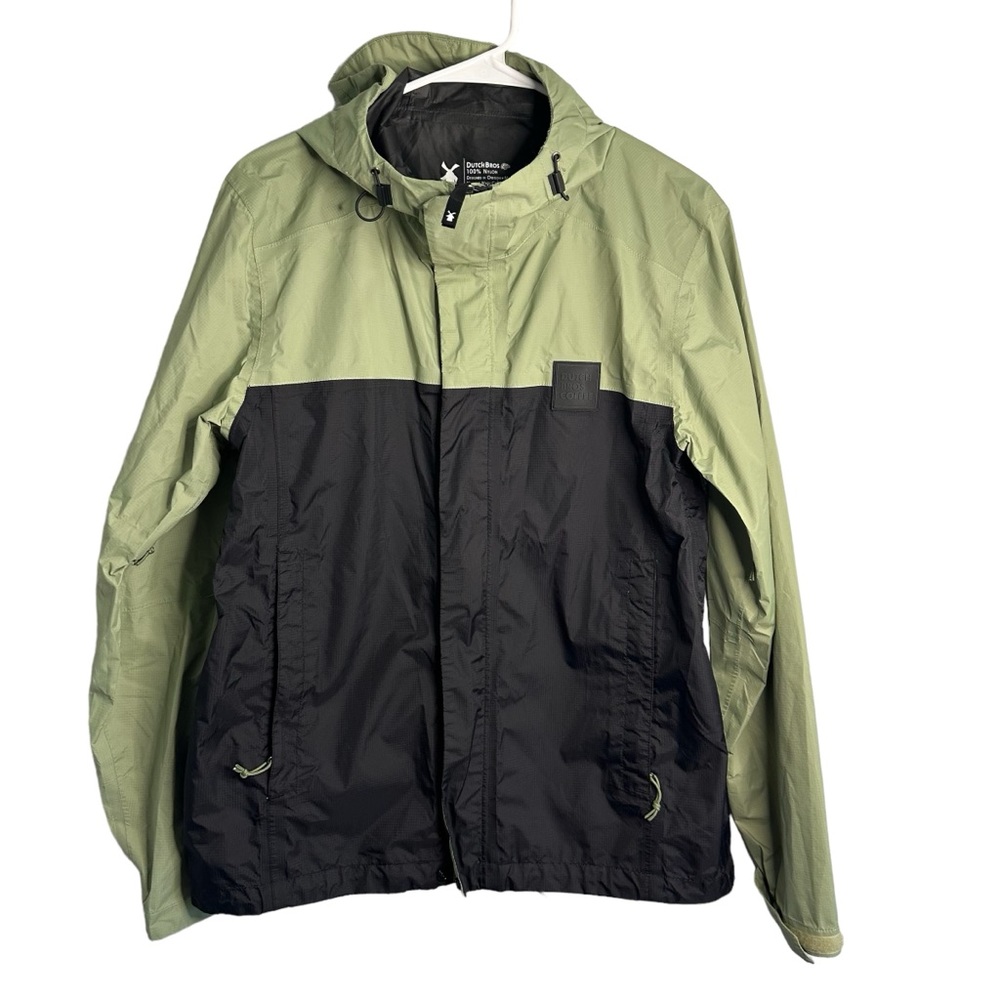 Dutch Bros Black + Camo Green Windbreaker XS Nylon Full Zip Hoodie Employee DB